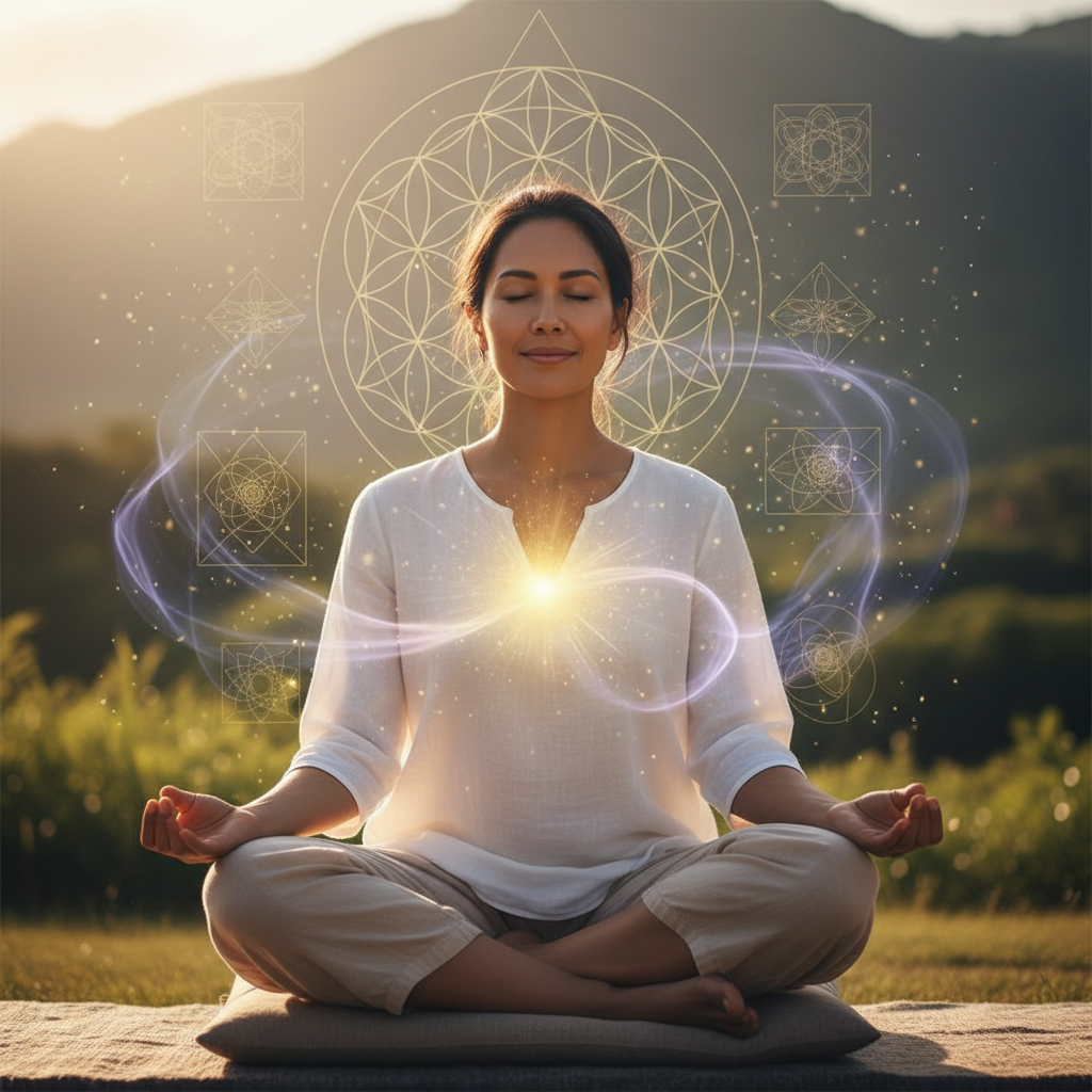 Pessoa praticando vipassana: aumento da flexibilidade e proximidade ao ponto crítico com elementos energéticos e holísticos