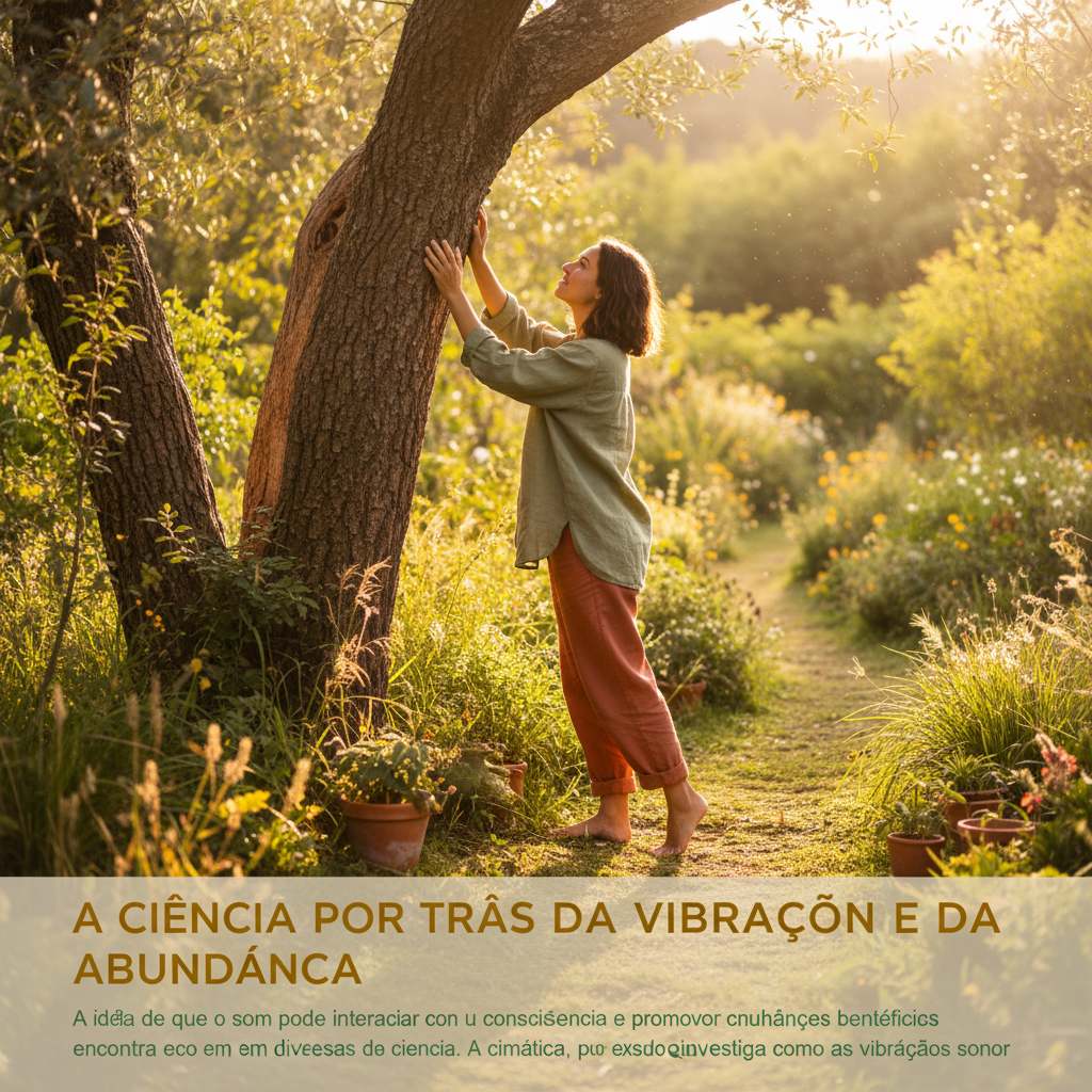 Pessoa praticando a ciência por trás da vibração e da abundância com elementos energéticos e holísticos