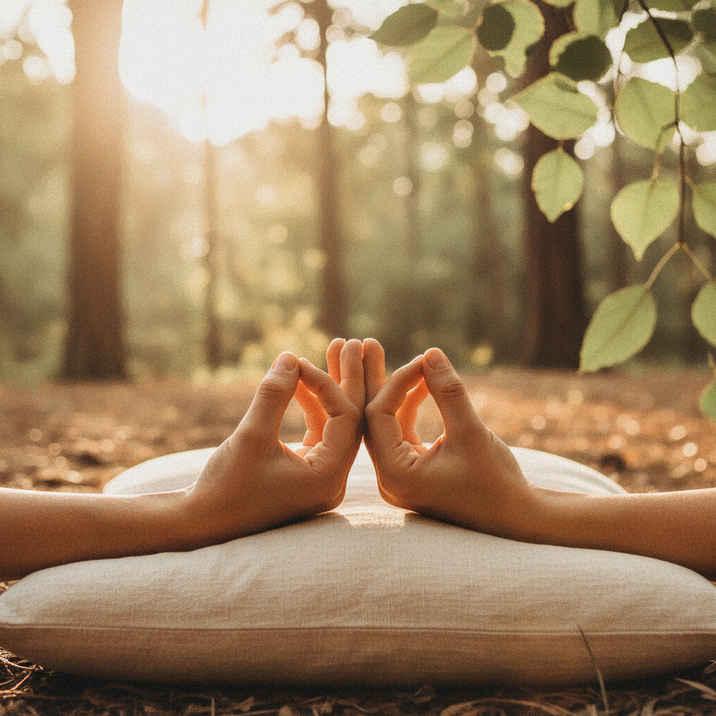 Pessoa praticando a ciência por trás da calma: como a meditação transforma seu cérebro com elementos energéticos e holísticos
