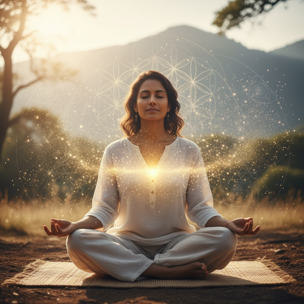 Pessoa praticando mãos à obra: como meditar com sons para pacificar a mente acelerada com elementos energéticos e holísticos