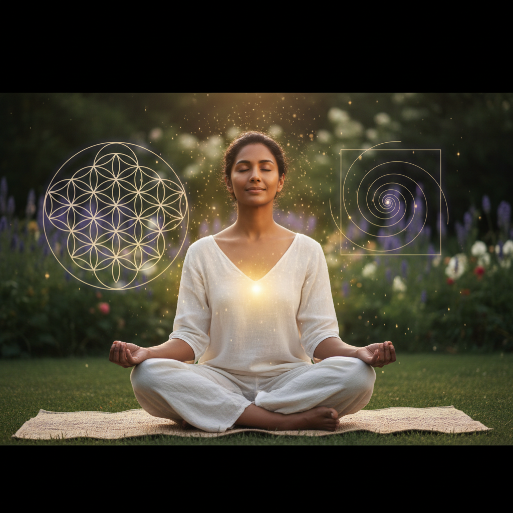 Pessoa praticando a neurociência e o despertar da consciência integral: além dos circuitos neurais com elementos energéticos e holísticos